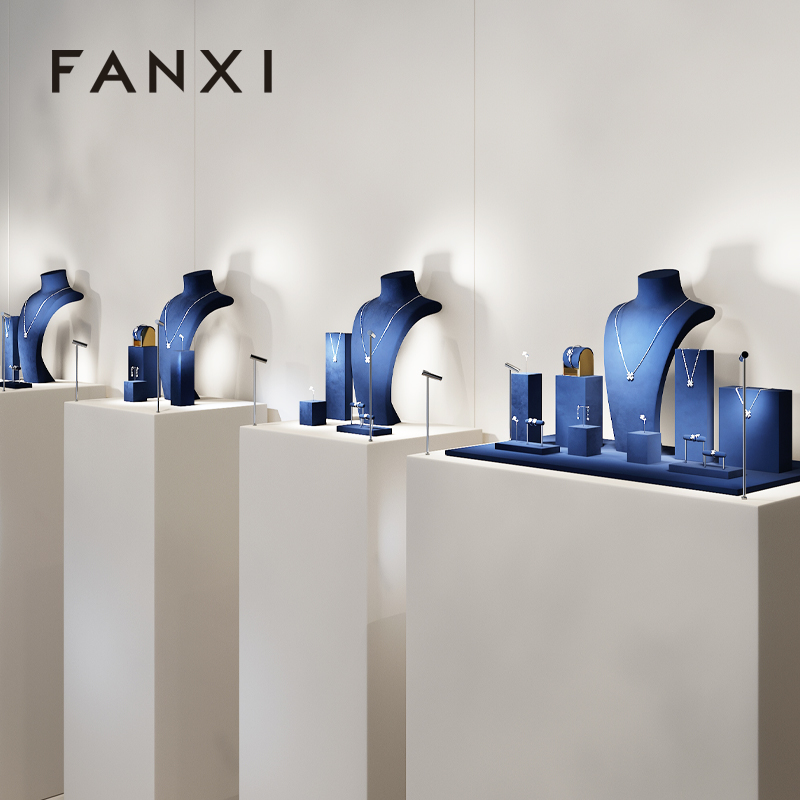 FANXI new arrival Blue Microfiber luxury jewellery display