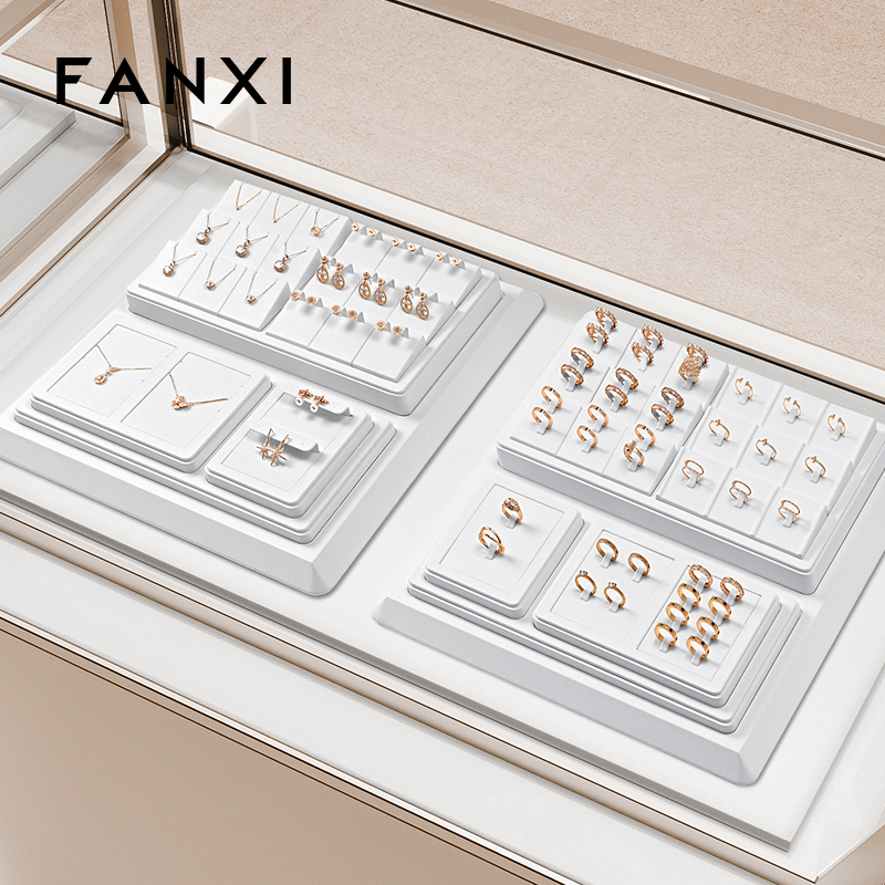 FANXI high quality White PU leather Jewelry ring display