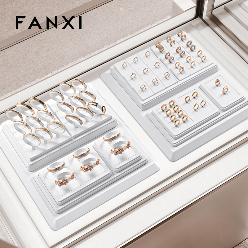 FANXI high quality White PU leather Jewelry ring display
