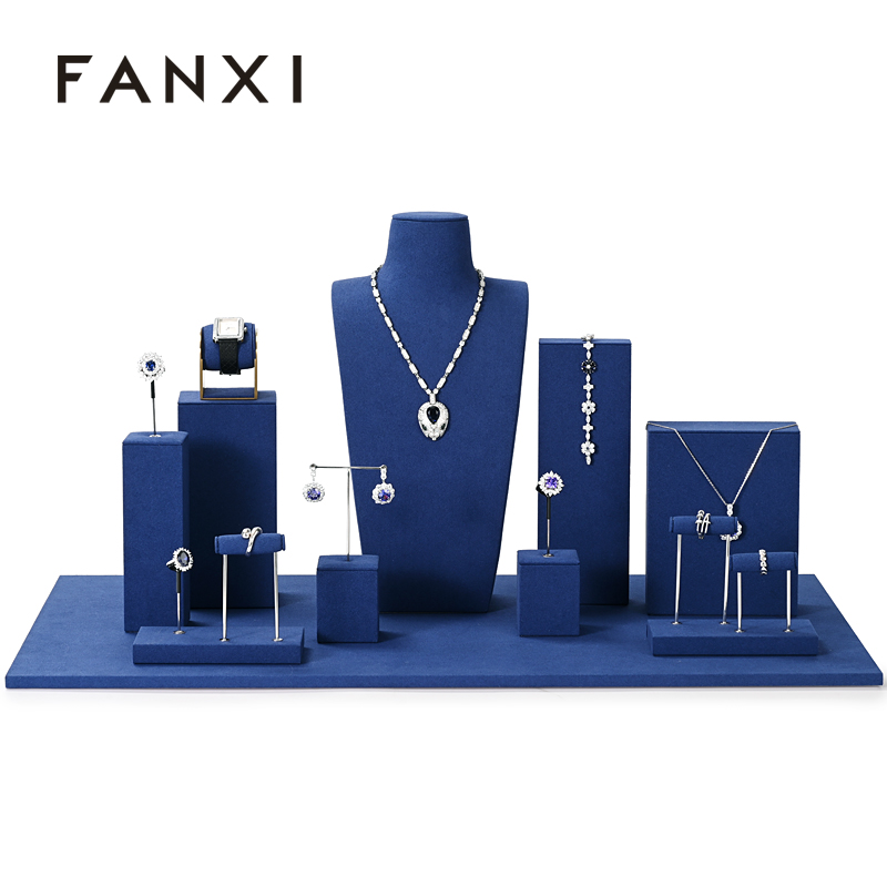 FANXI new arrival Blue Microfiber luxury jewellery display