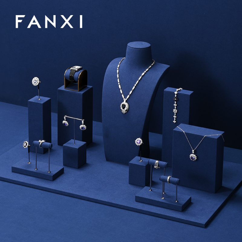FANXI new arrival Blue Microfiber luxury jewellery display
