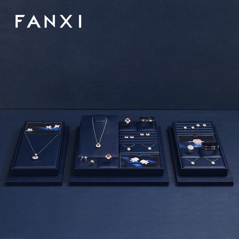 FANXI wholesale Blue PU leather jewellery necklace display