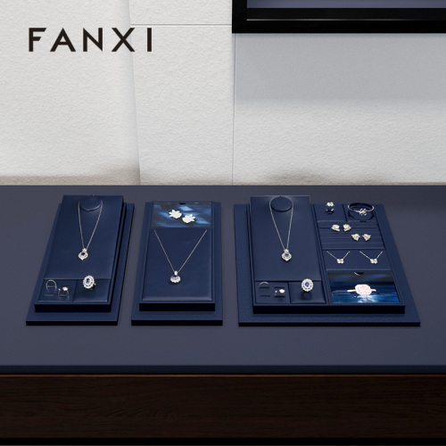 FANXI wholesale Blue PU leather jewellery necklace display