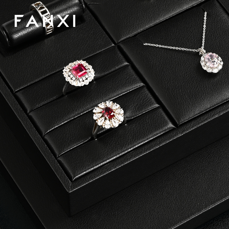 FANXI hot sale Black PU leather Jewelry display set series Product parameters Synopsis Name: Jewelry display set series Number: TT322 Material: PU leather Color: Black
