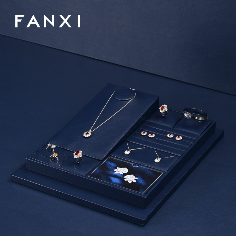 FANXI wholesale Blue PU leather jewellery necklace display
