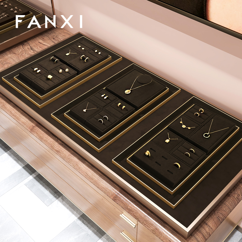 FANXI custom Brown Metal Microfiber luxury jewellery display