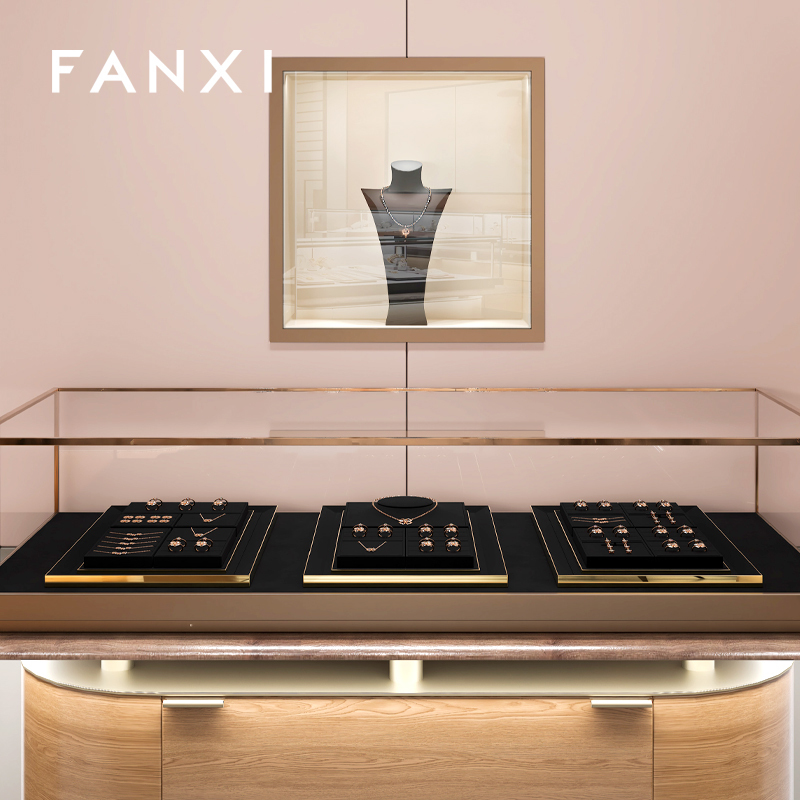 FANXI custom Black Metal Microfiber luxury jewellery display