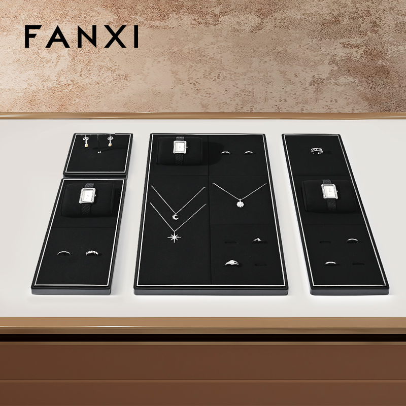 FANXI hot sale Black Microfiber metal Baking paint jewelry display