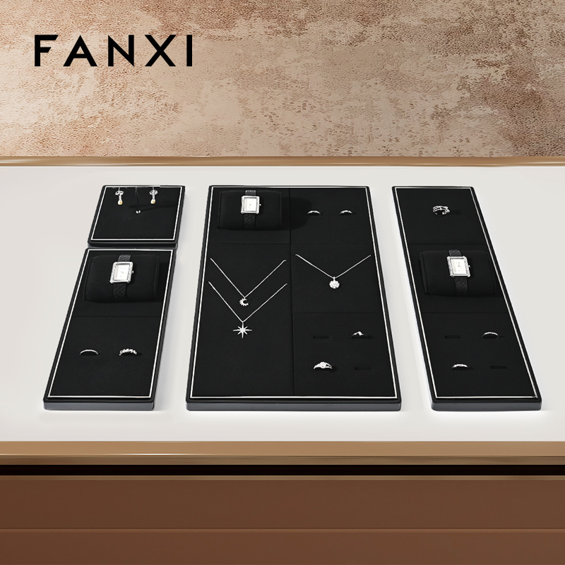 FANXI hot sale Black Microfiber metal Baking paint jewelry display