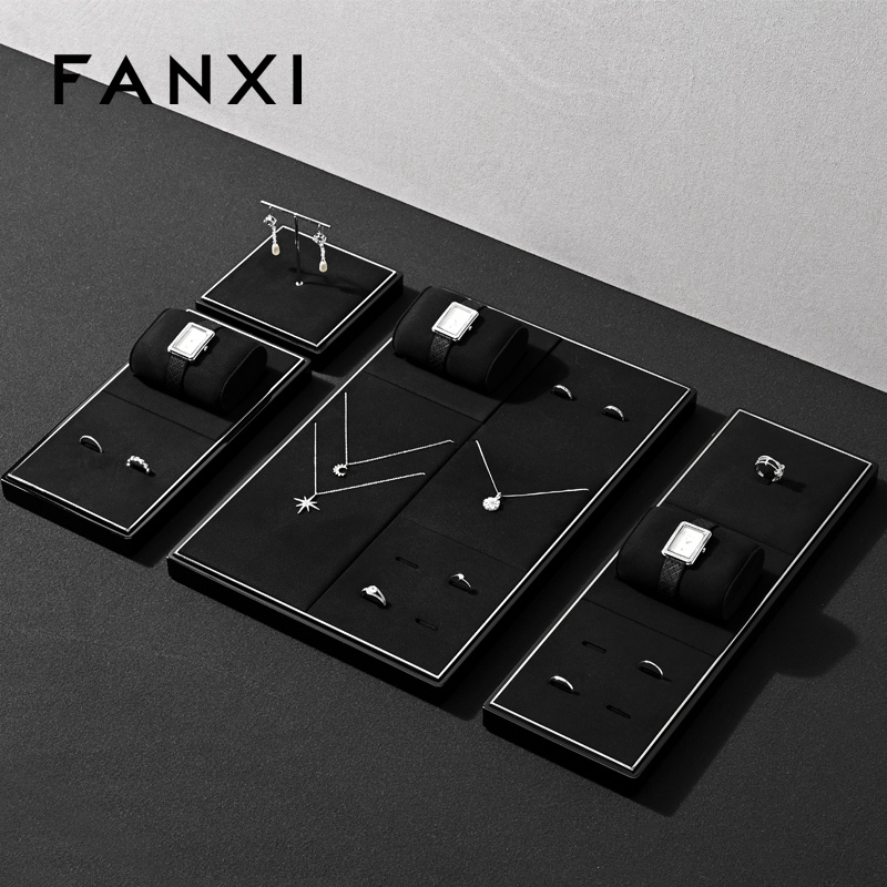 FANXI hot sale Black Microfiber metal Baking paint jewelry display