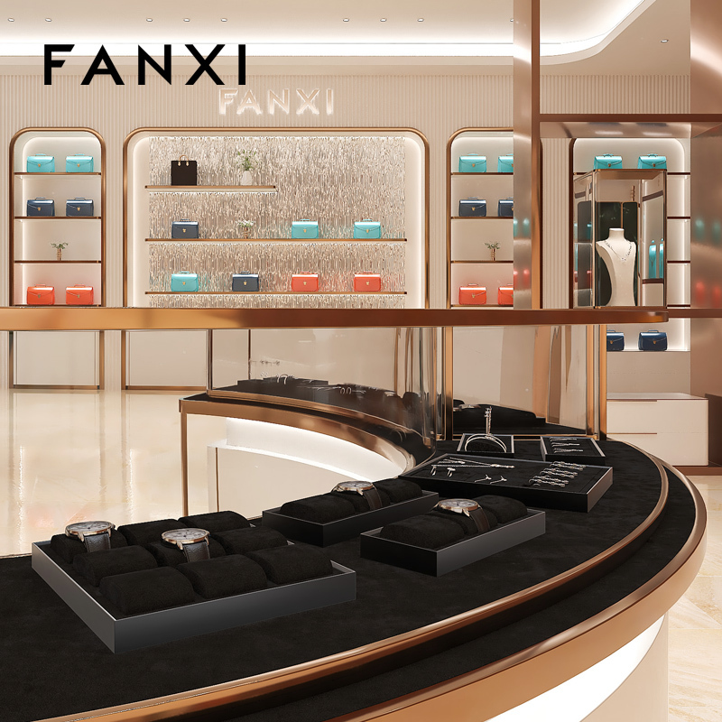 FANXI new arrival Black Microfiber metal watch display set