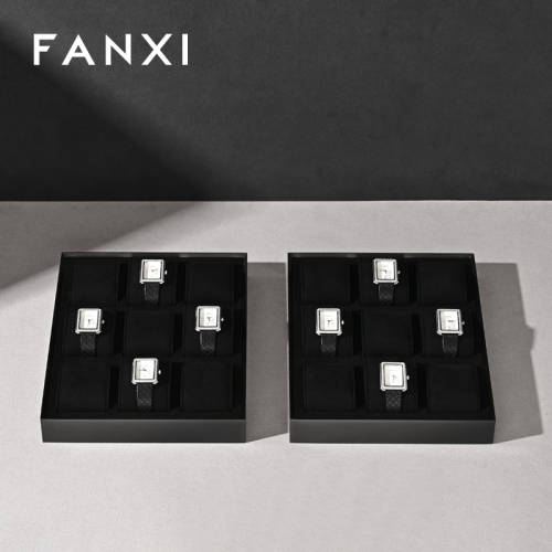 FANXI new arrival Black Microfiber metal watch display set