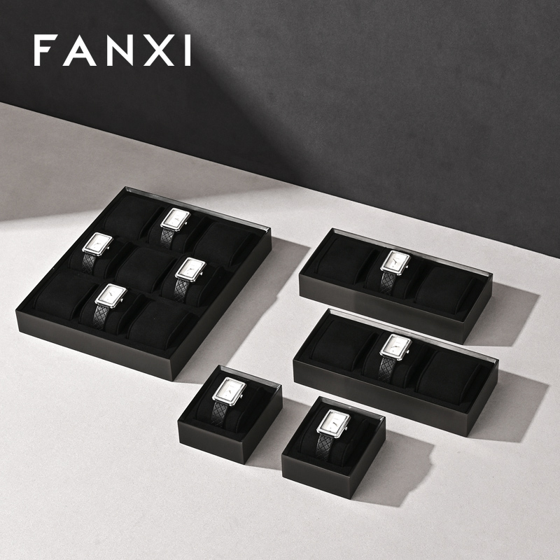 FANXI new arrival Black Microfiber metal watch display set