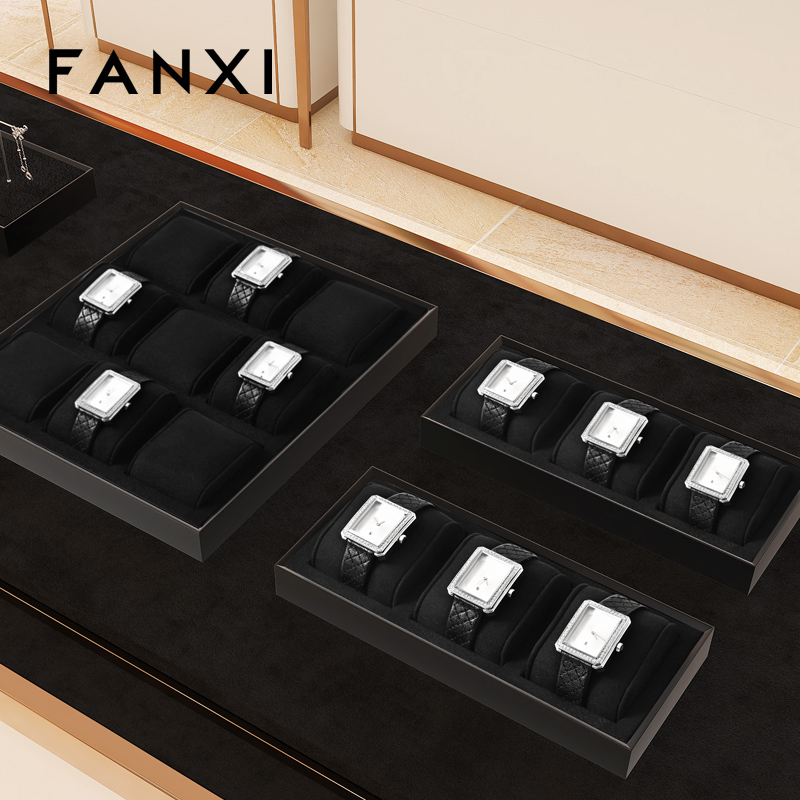 FANXI new arrival Black Microfiber metal watch display set