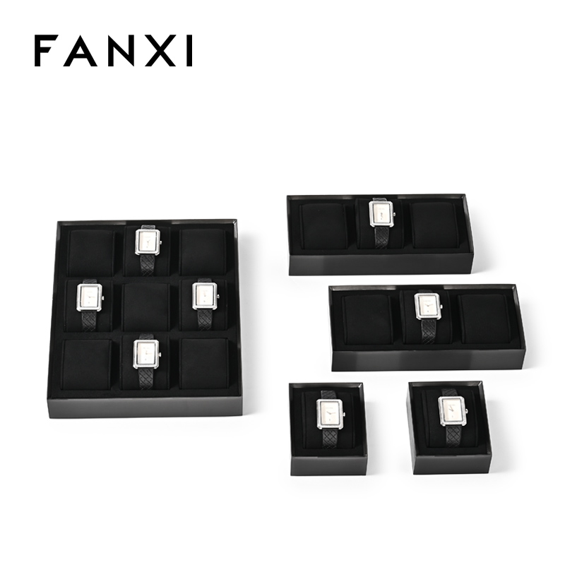 FANXI new arrival Black Microfiber metal watch display set