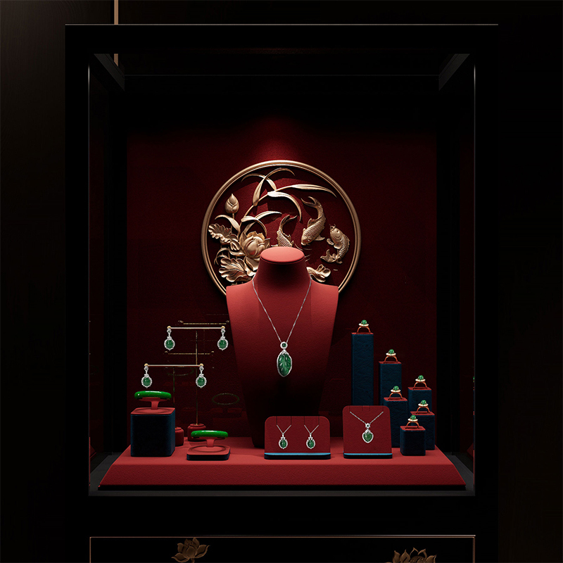 FANXI custom Green and Red Microfiber leather jewellery display