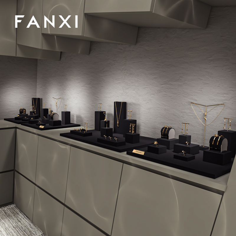 FANXI high end Black Microfiber jewelry display stand set