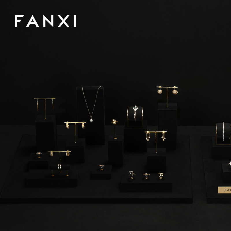 FANXI high end Black Microfiber jewelry display stand set
