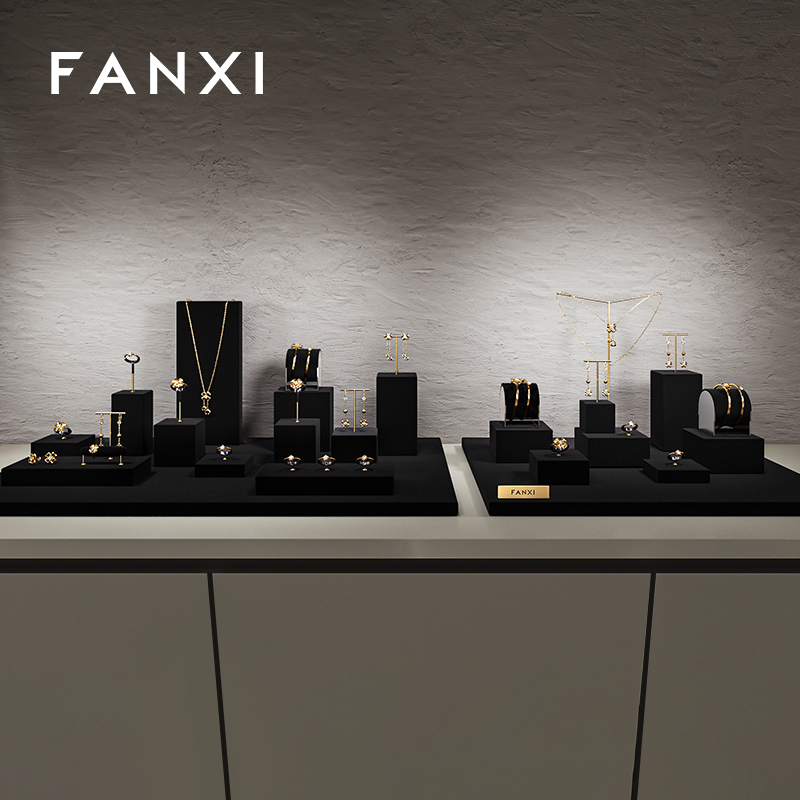 FANXI high end Black Microfiber jewelry display stand set