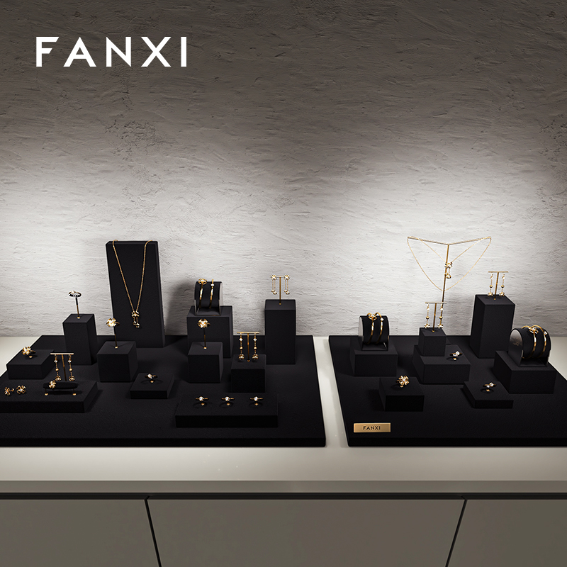 FANXI high end Black Microfiber jewelry display stand set