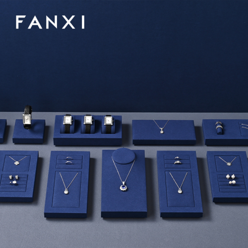 FANXI hot sale Blue Microfiber luxury Jewelry display tray