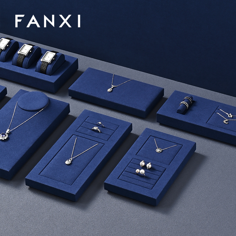 FANXI hot sale Blue Microfiber luxury Jewelry display tray
