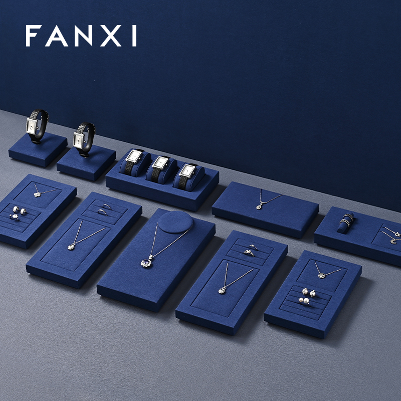 FANXI hot sale Blue Microfiber luxury Jewelry display tray