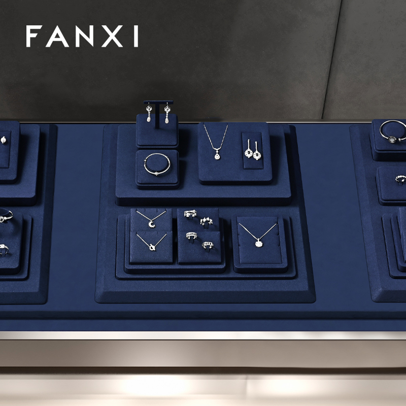 FANXI high quality Blue Microfiber luxurious jewelry display