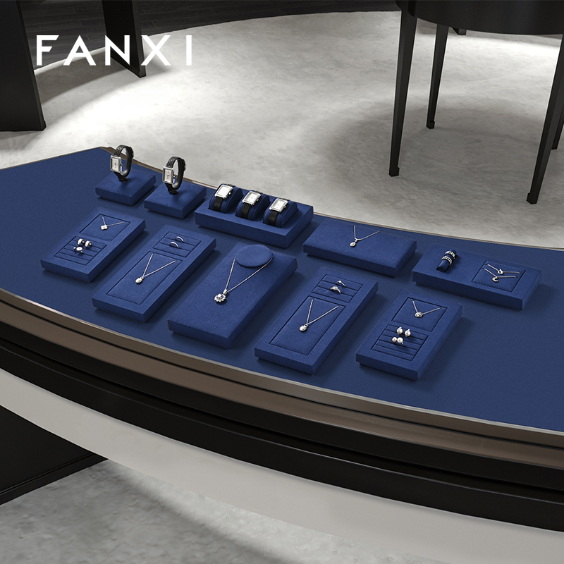 FANXI hot sale Blue Microfiber luxury Jewelry display tray