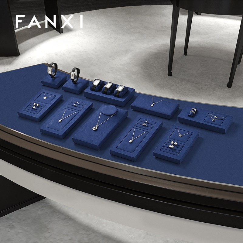 FANXI hot sale Blue Microfiber luxury Jewelry display tray