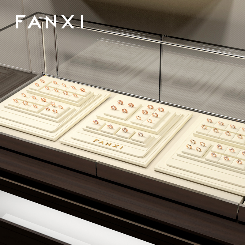 FANXI custom Beige Microfiber jewellery ring display