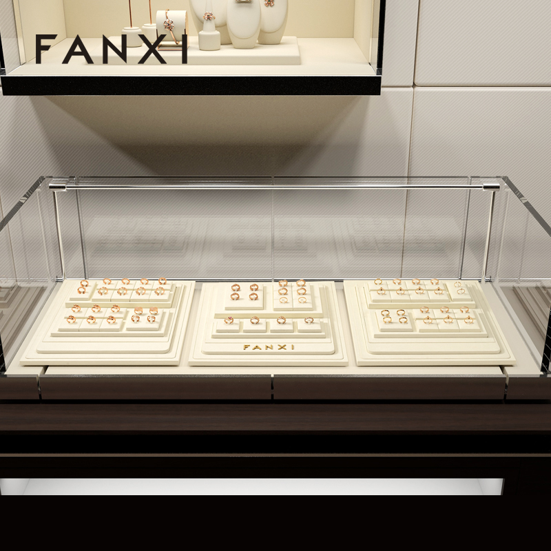 FANXI custom Beige Microfiber jewellery ring display