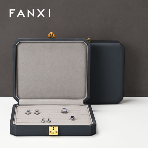 FANXI luxury blue leather microfiber Jewelry storage box