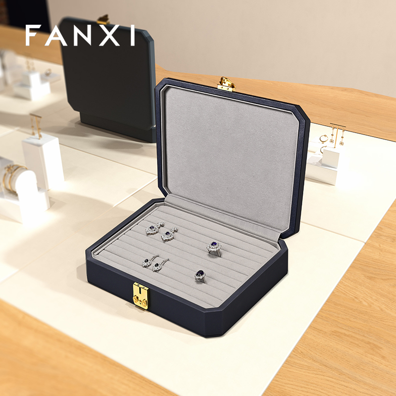 FANXI luxury blue leather microfiber Jewelry storage box