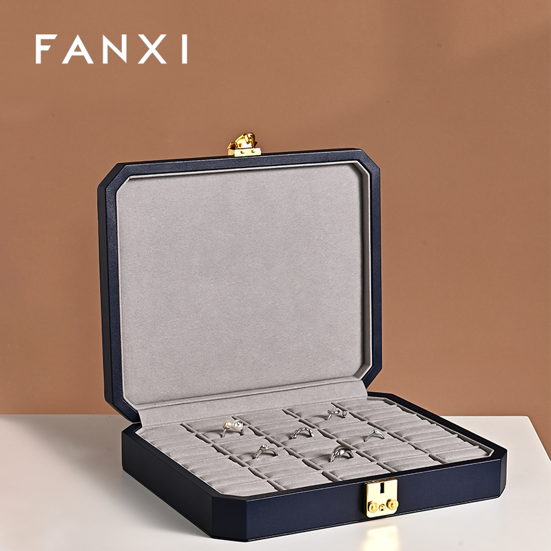 FANXI luxury blue leather microfiber Jewelry storage box