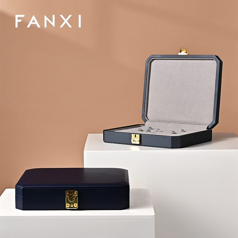 FANXI luxury blue leather microfiber Jewelry storage box