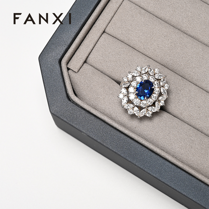 FANXI luxury blue leather microfiber Jewelry storage box