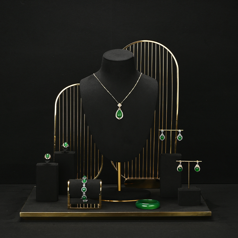 High-end metal frame jewelry display set with black microfiber