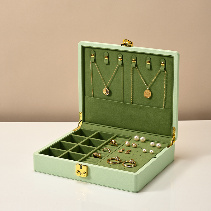 FANXI wholesale Green PU leather Microfiber Jewelry box