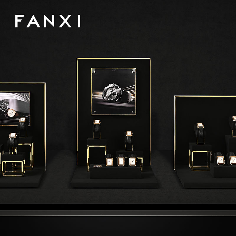FANXI luxury Black and Mirror Gold Watch combination set