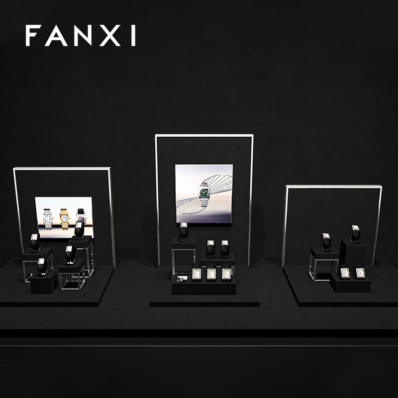 FANXI new arrival Black and Mirror Silver Watch combination set