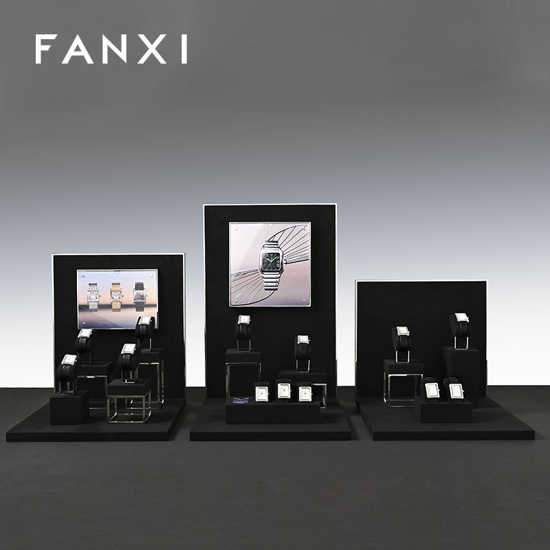 FANXI new arrival Black and Mirror Silver Watch combination set