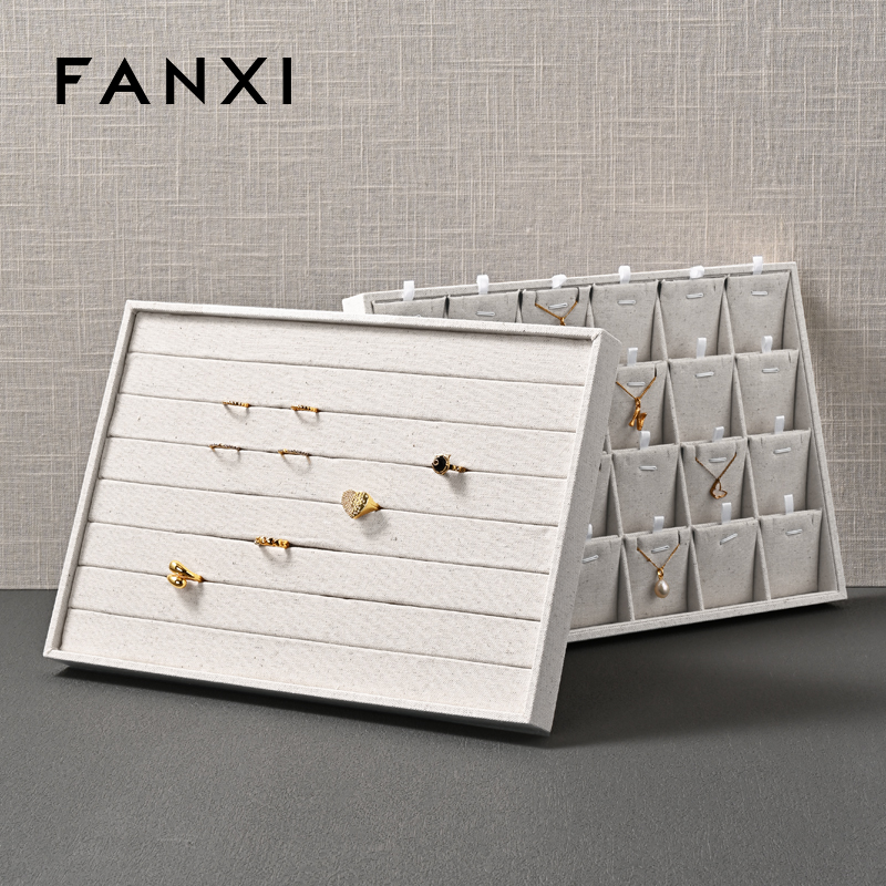 FANXI wholesale White Sackcloth Jewelry display tray