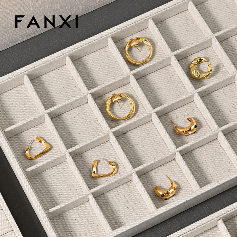 FANXI wholesale White Sackcloth Jewelry display tray