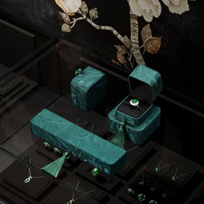 FANXI hot sale green brocade cloth and silk jewel case