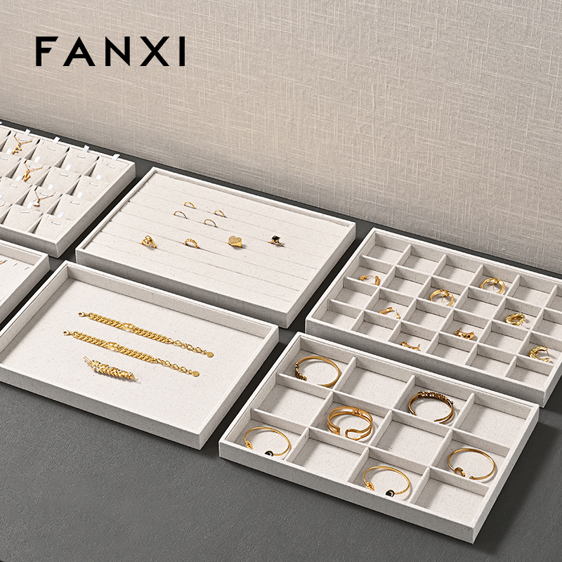 FANXI wholesale White Sackcloth Jewelry display tray