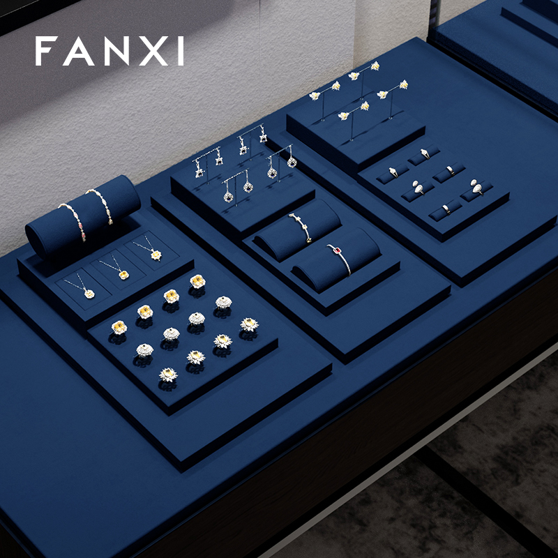 FANXI factory Blue Microfiber luxury jewellery display