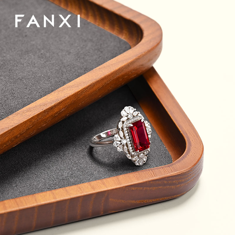 Solid wooden jewellery ring display jewelry tray