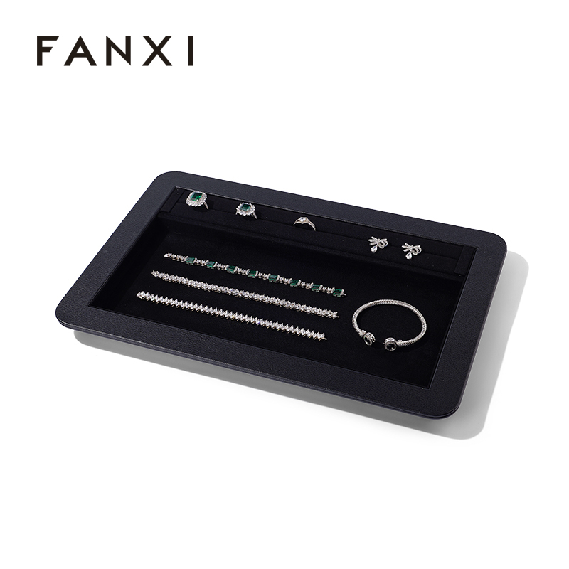 FANXI New arrival Black Microfiber Jewelry Tray