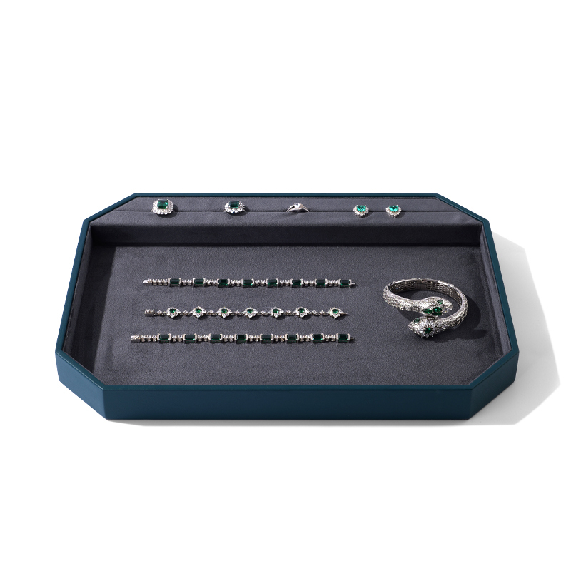 FANXI Hot sale Leather and Suede Green Blue Jewelry Box